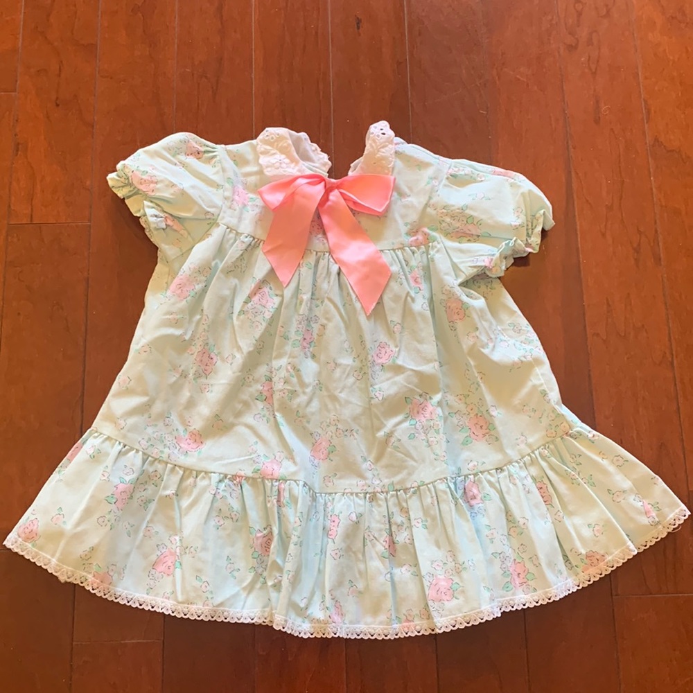 Vintage 3T Smocked Baby Blue and Pink Dress